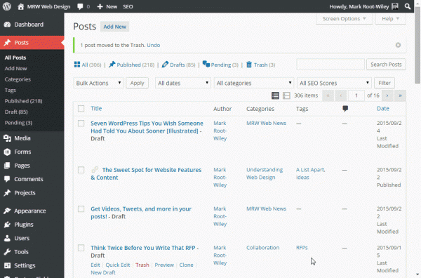 Animated: Hide columns on Posts screen with Screen Options
