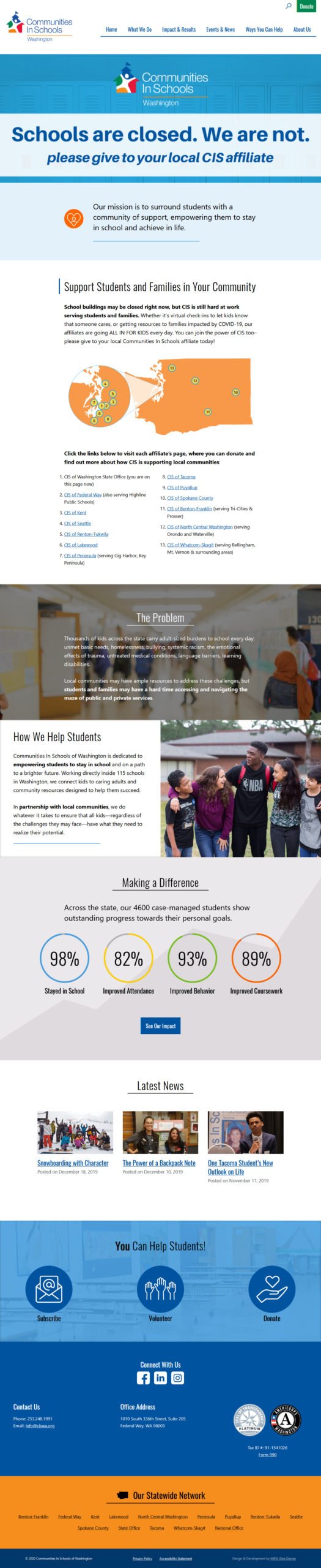 2020 CISWA.org home page, includes two new features about COVID-19 response